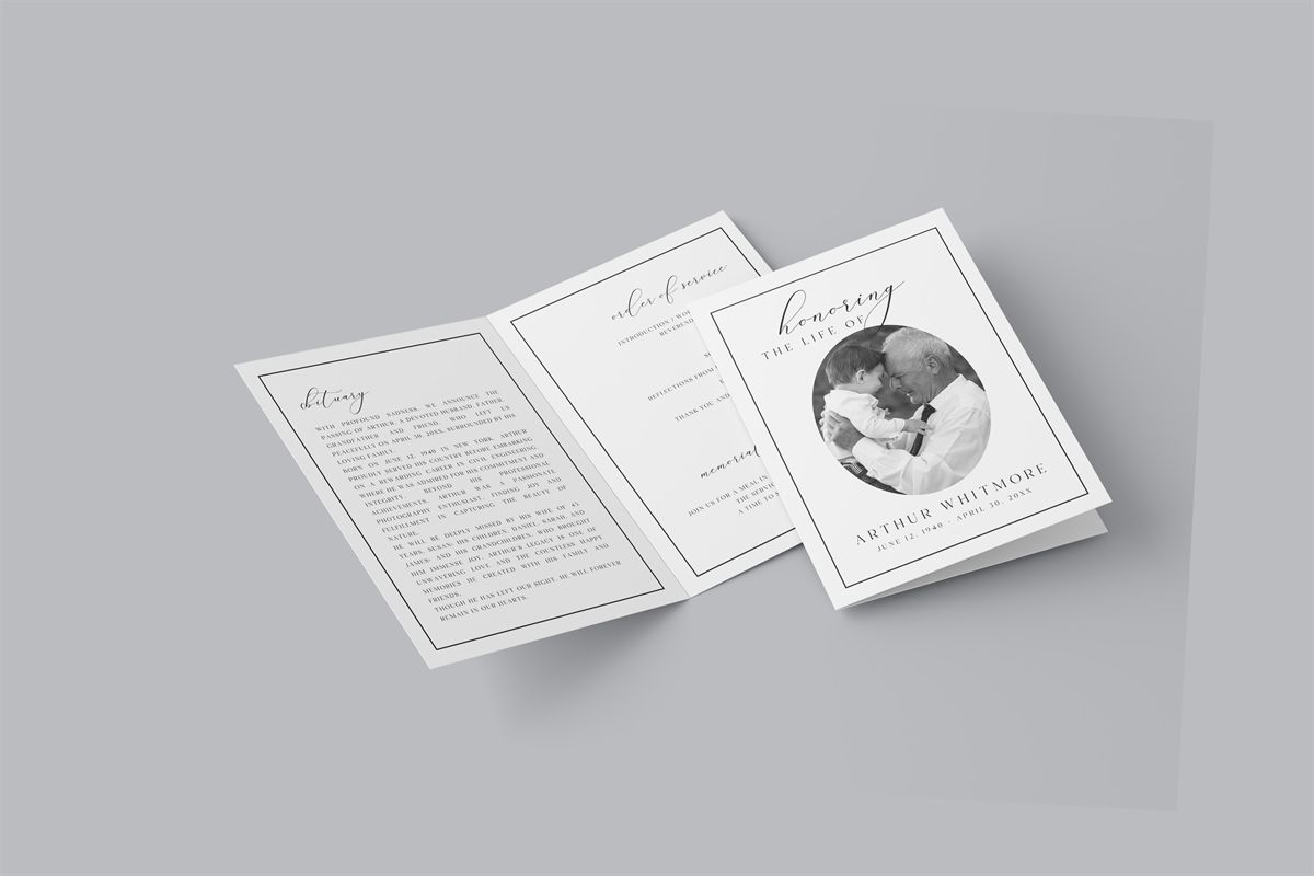 Elegant Funeral Program — print size and layout preview