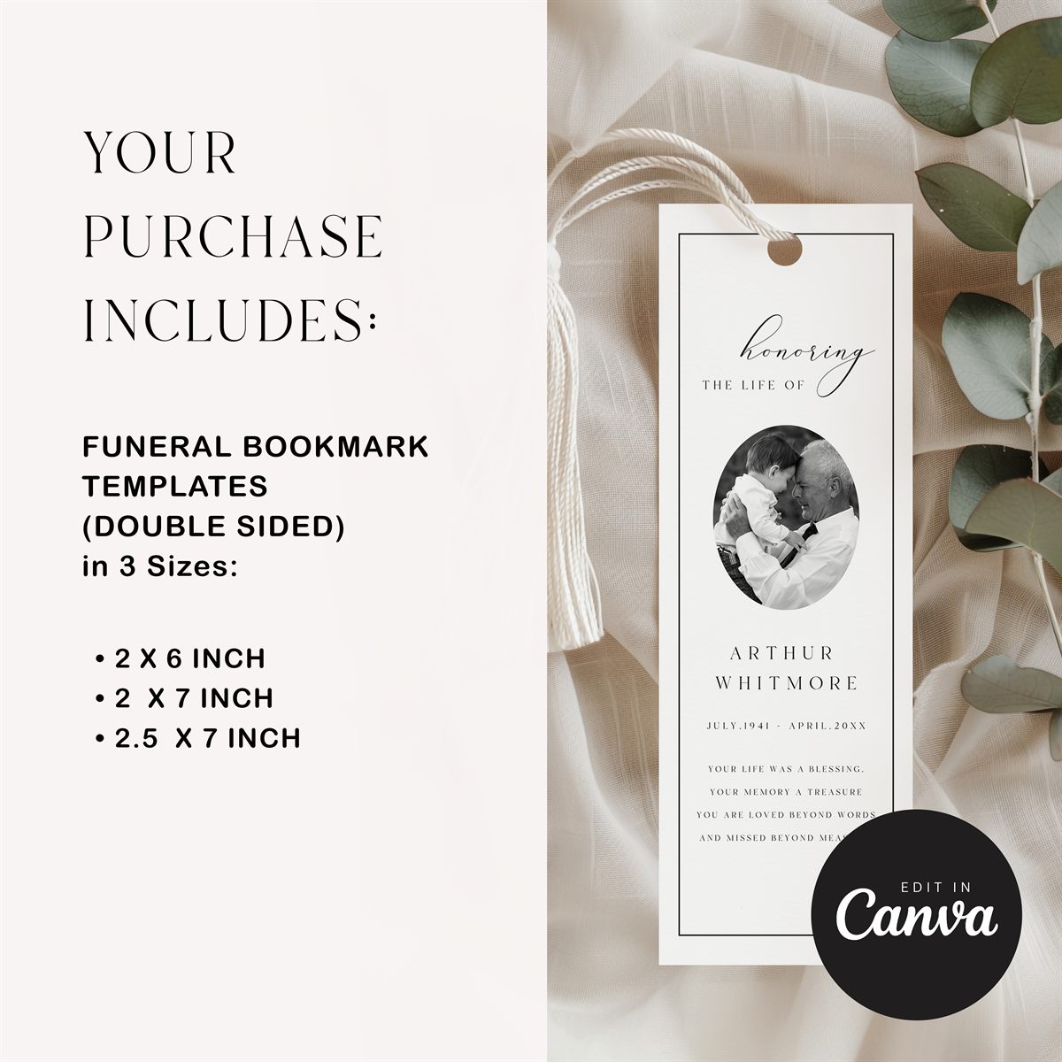 Elegant Memorial Bookmark — design detail
