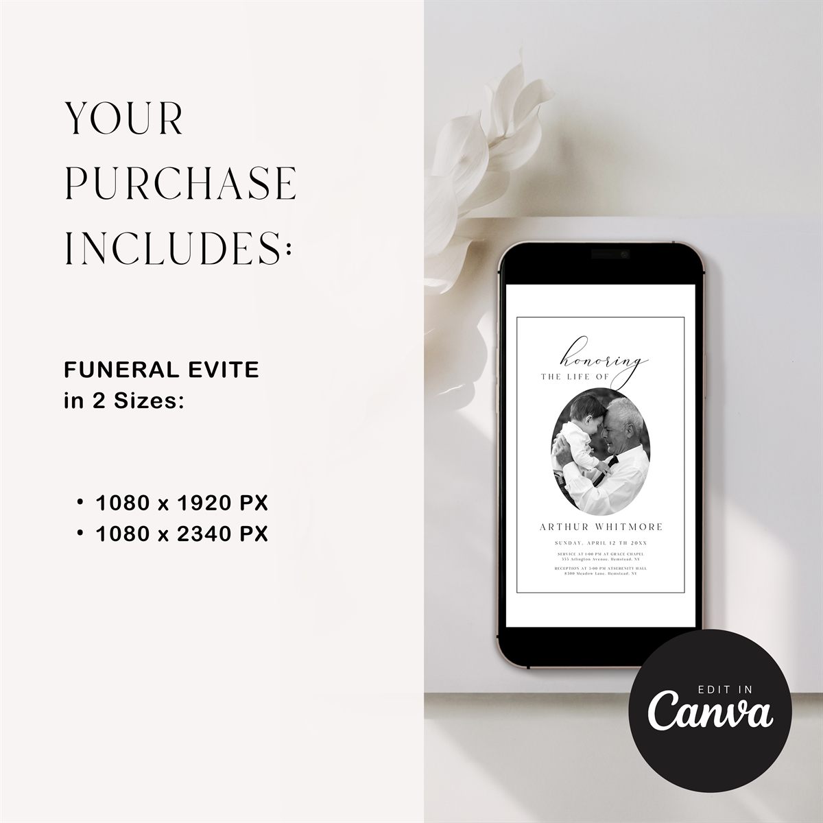 Funeral E-Vite — design detail