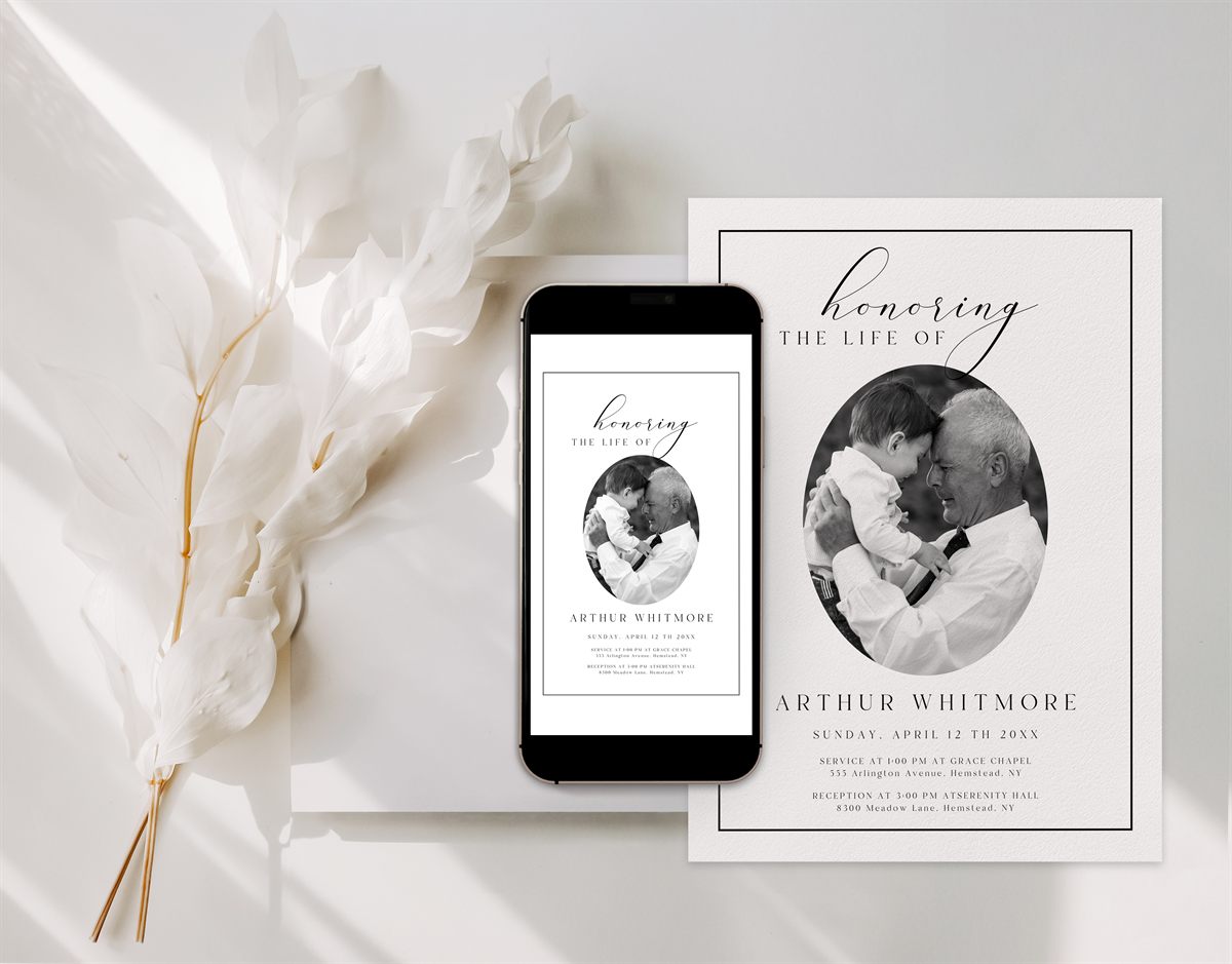 Funeral E-Vite — color and font customization preview