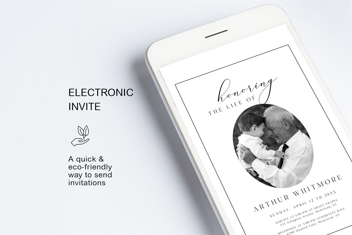Funeral E-Vite — print size and layout preview