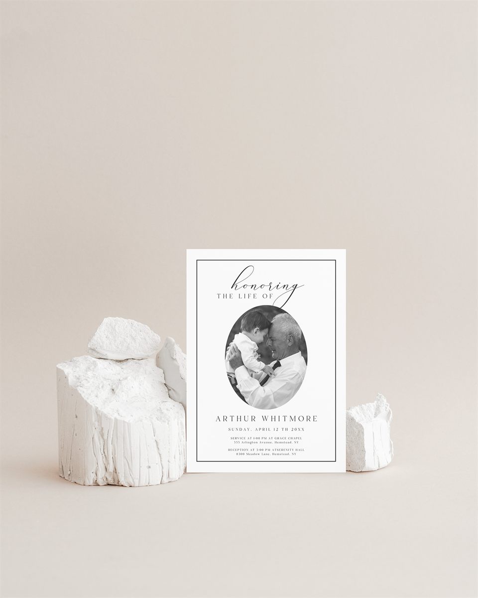 Elegant Funeral Invitation — color and font customization preview