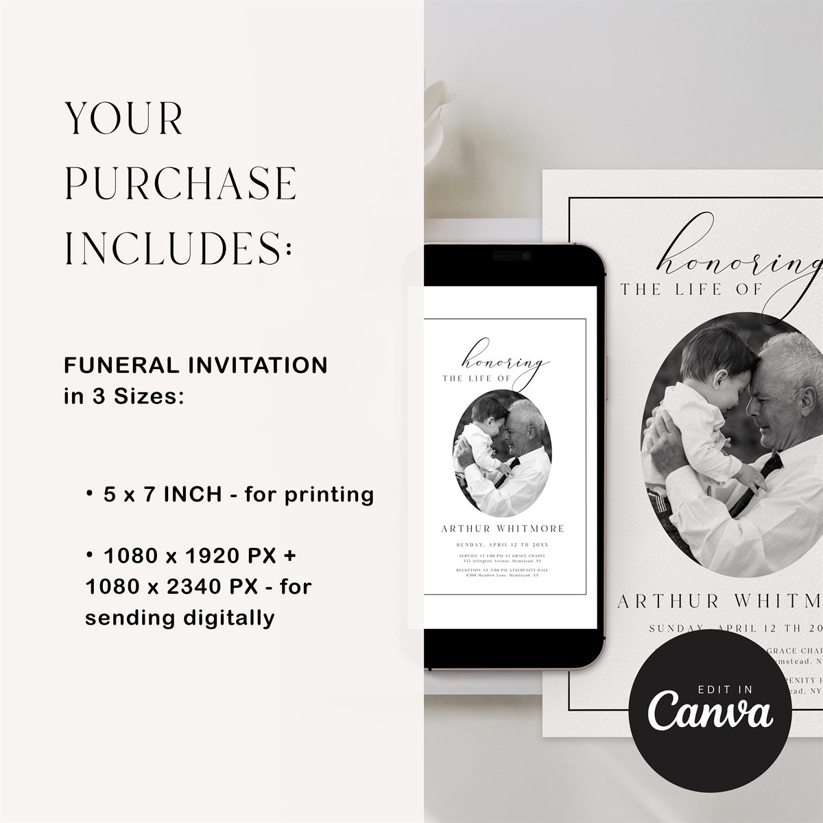 Elegant Funeral Invitation — second design layout