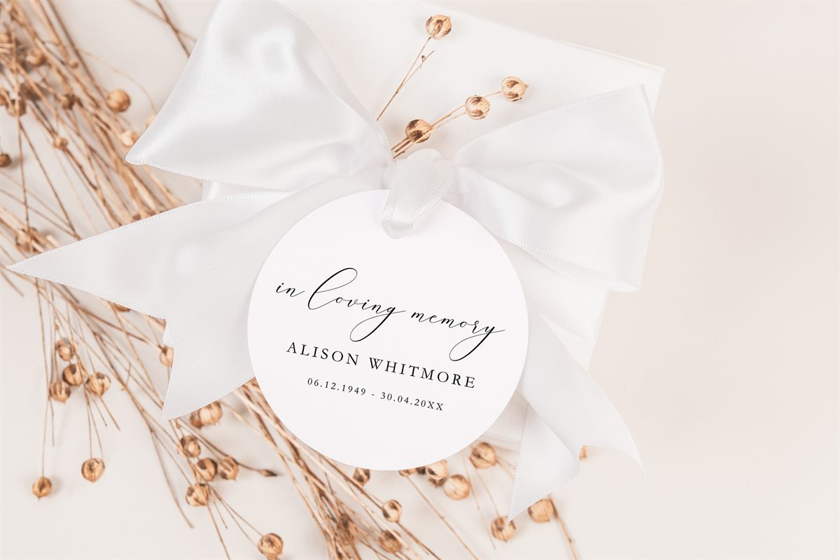 In Loving Memory Favor Tag — in real funeral context